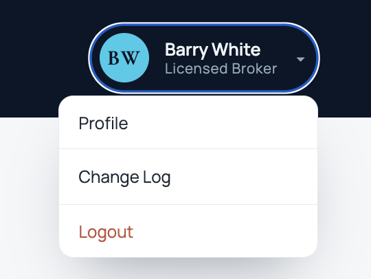 Top-right account menu