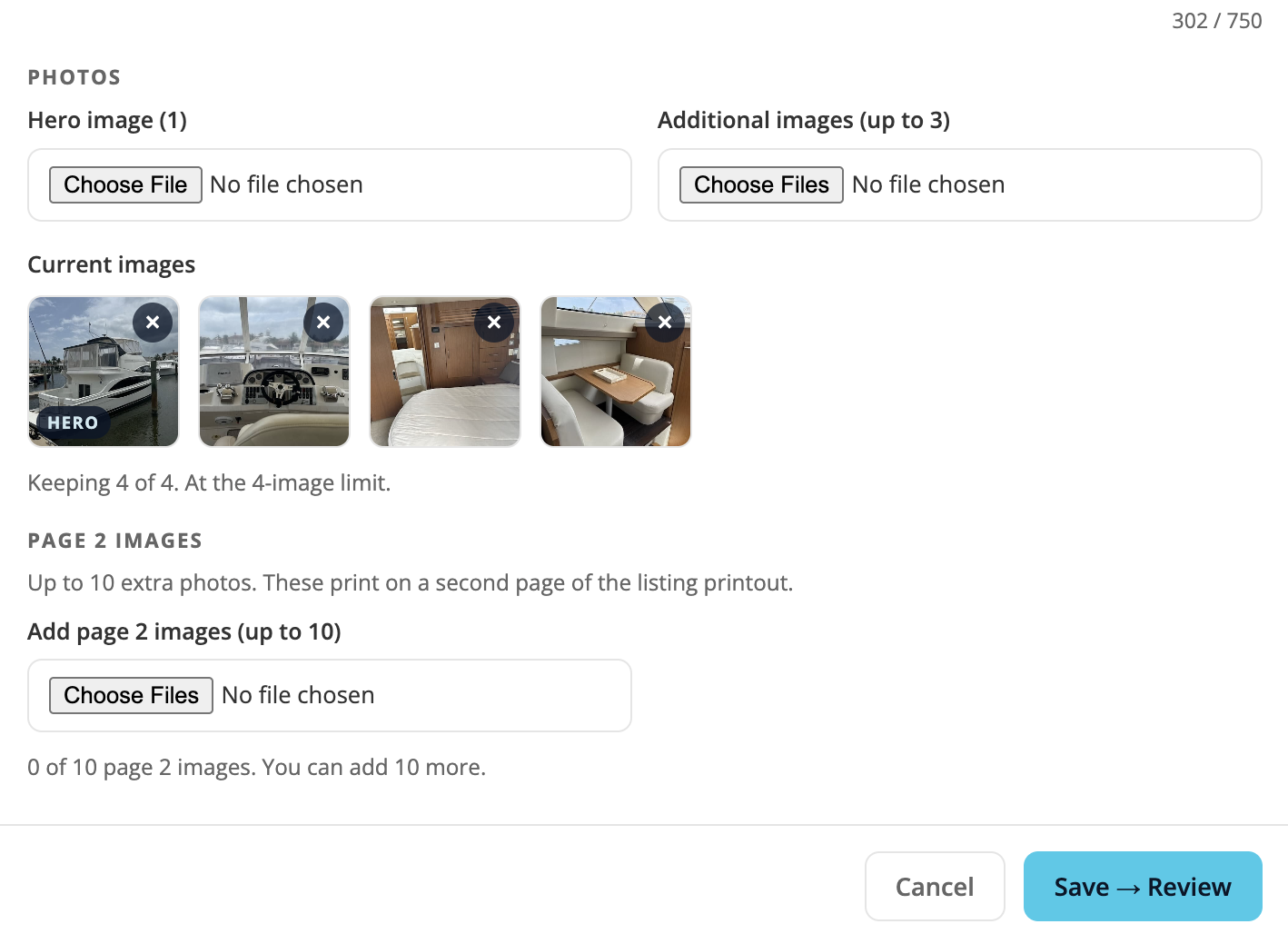 Editing a listing's images