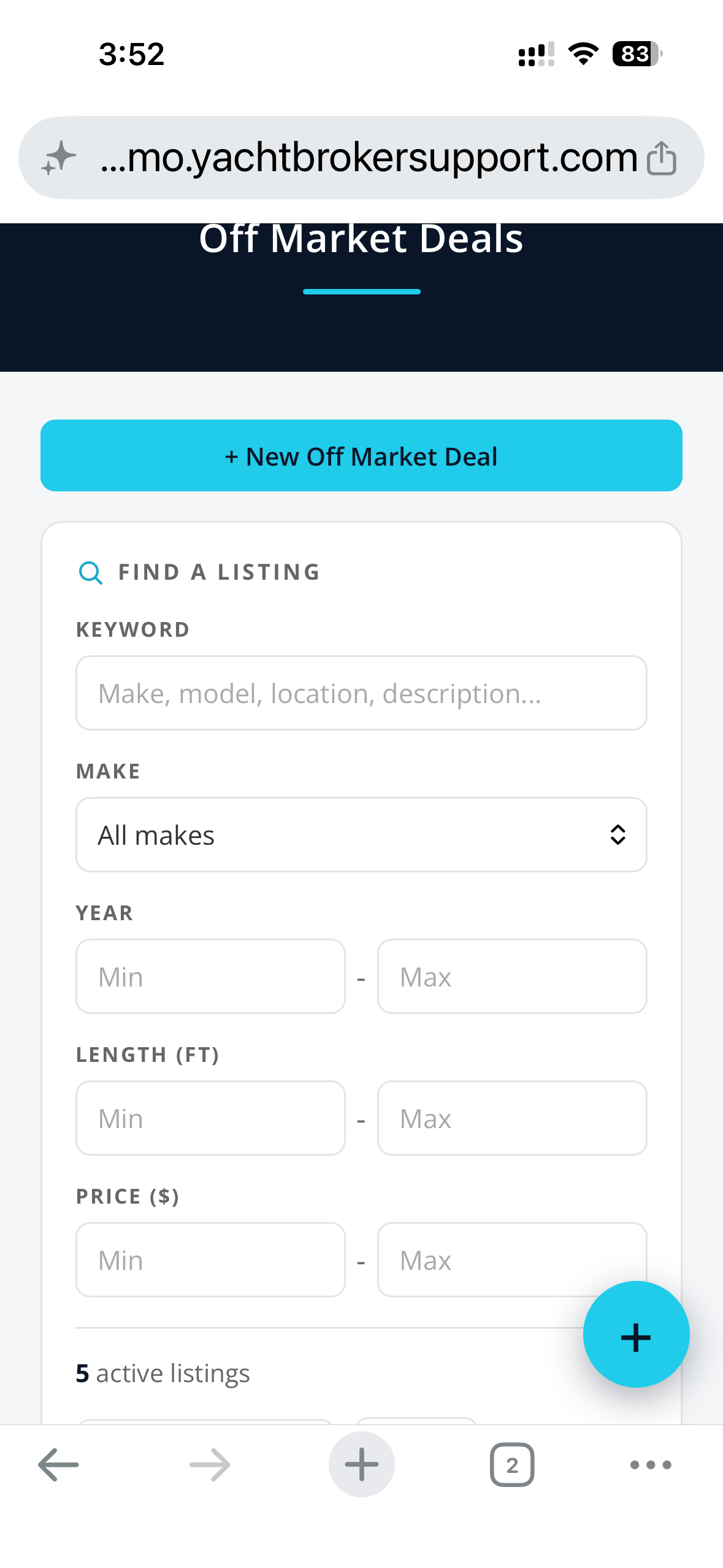 Off Market Deals main screen