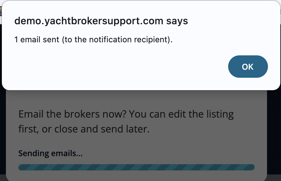 Send progress bar and emails-sent confirmation