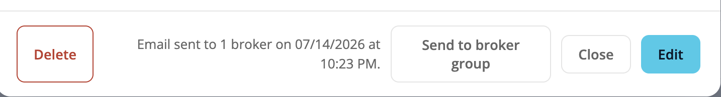 Email sent status line on a listing's detail view