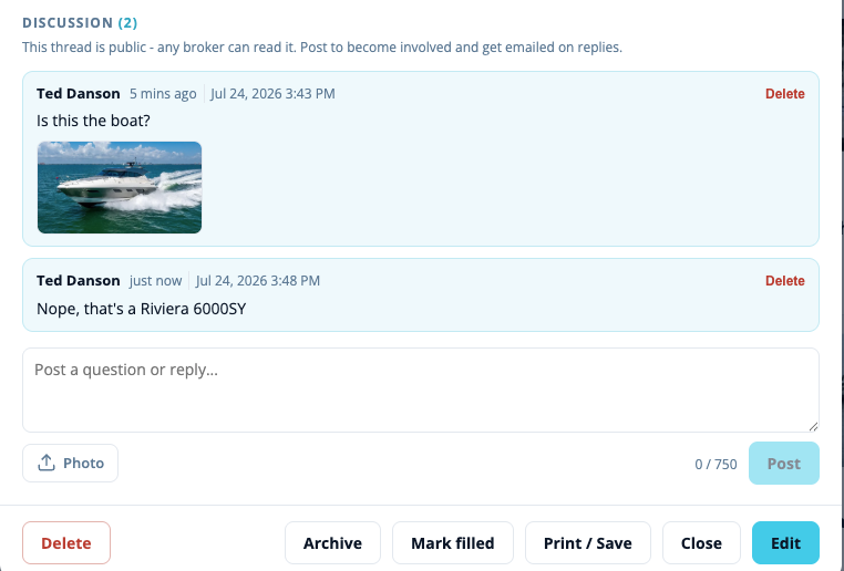 A posted comment with a photo thumbnail