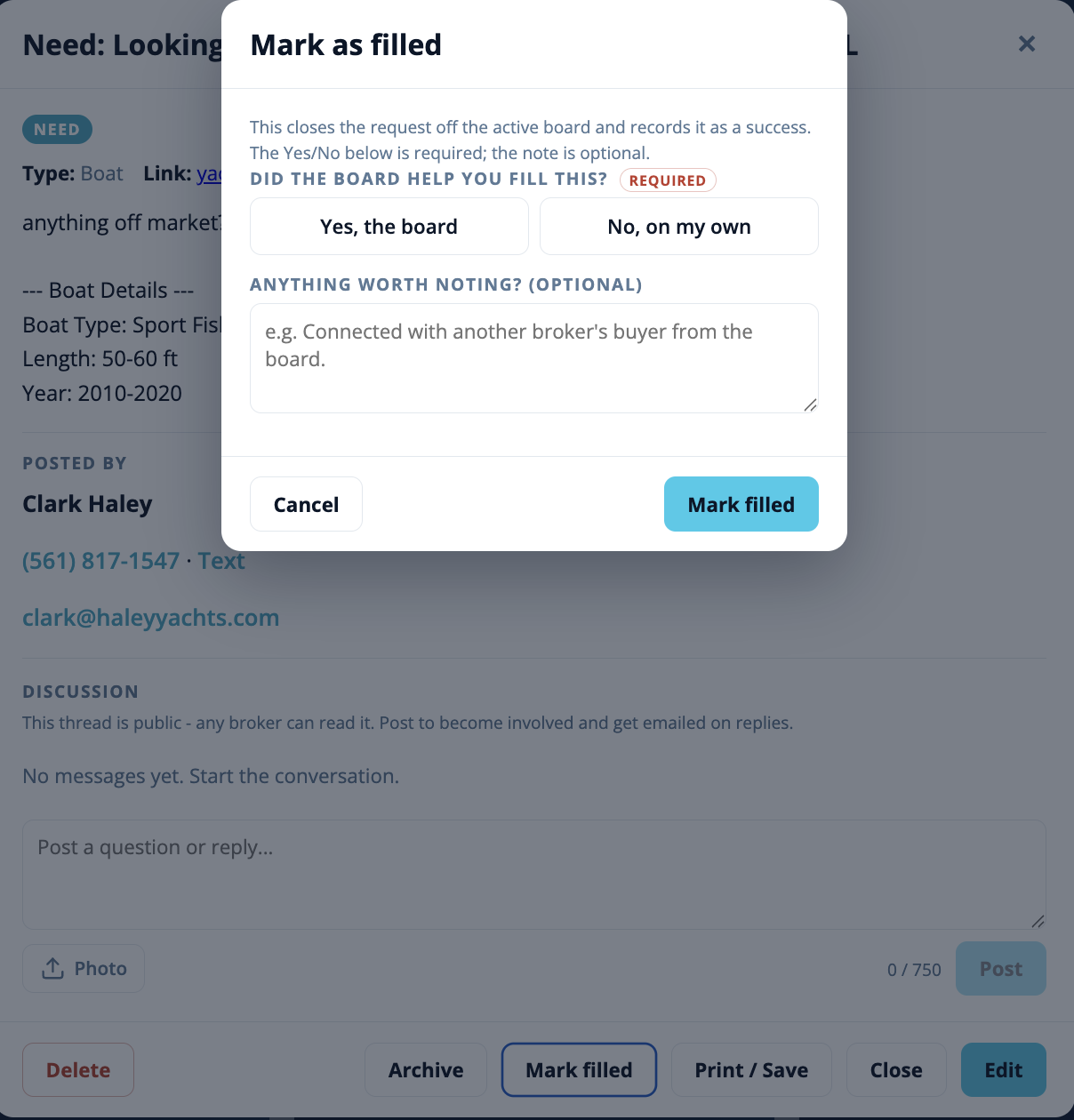 The Mark as filled dialog