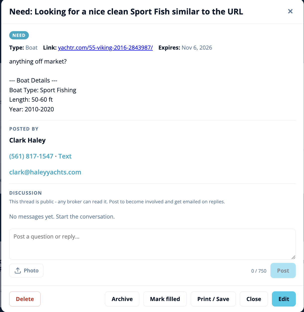 The Link field on a request