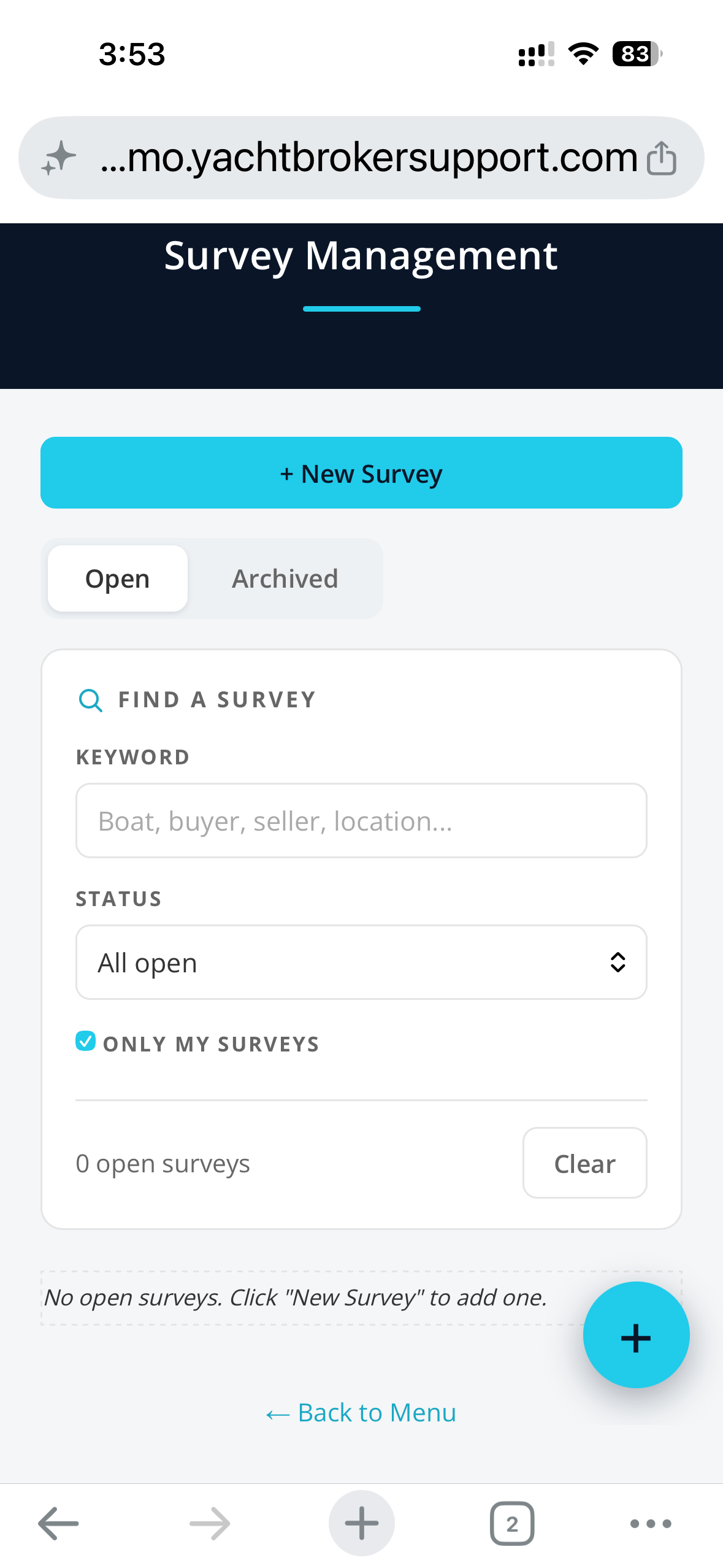 Survey Management main screen
