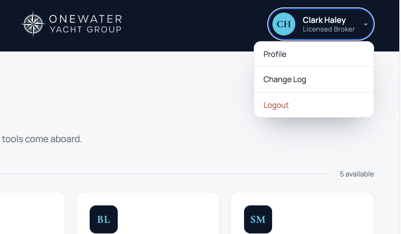 Top-right account menu