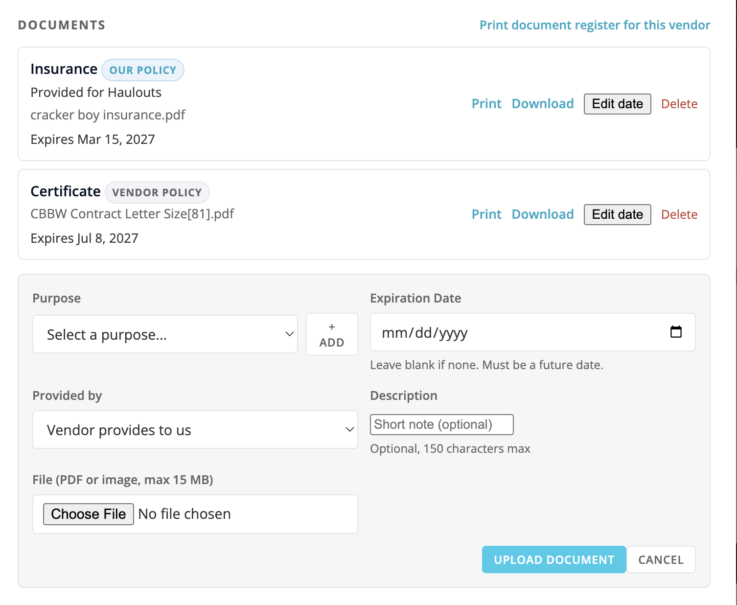 Document upload form