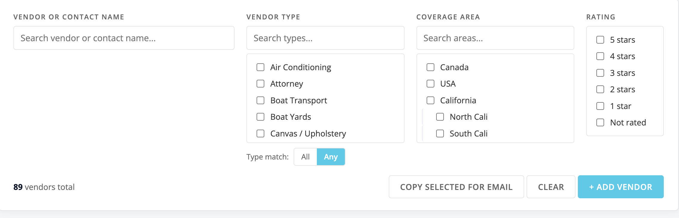 Search and filter bar