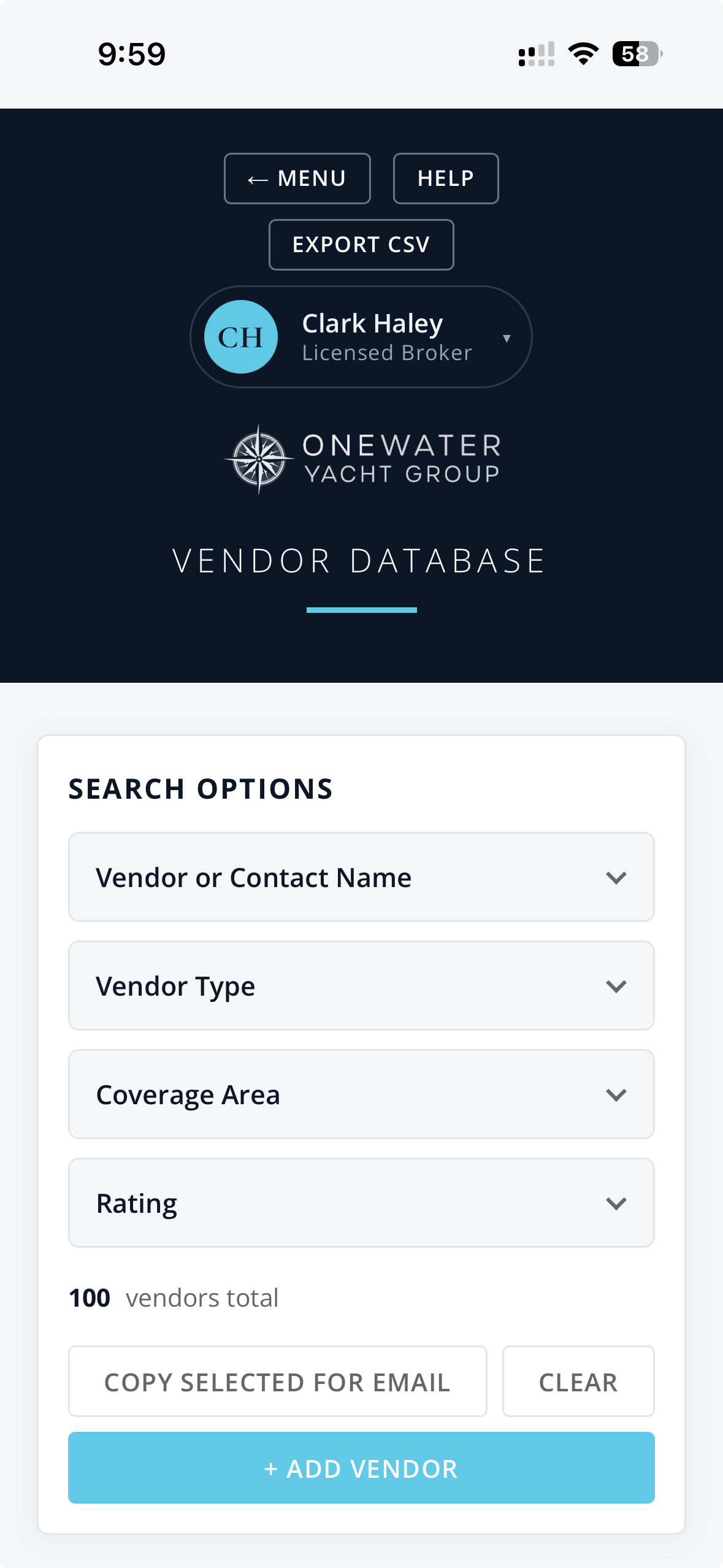 Search Options accordion on a phone