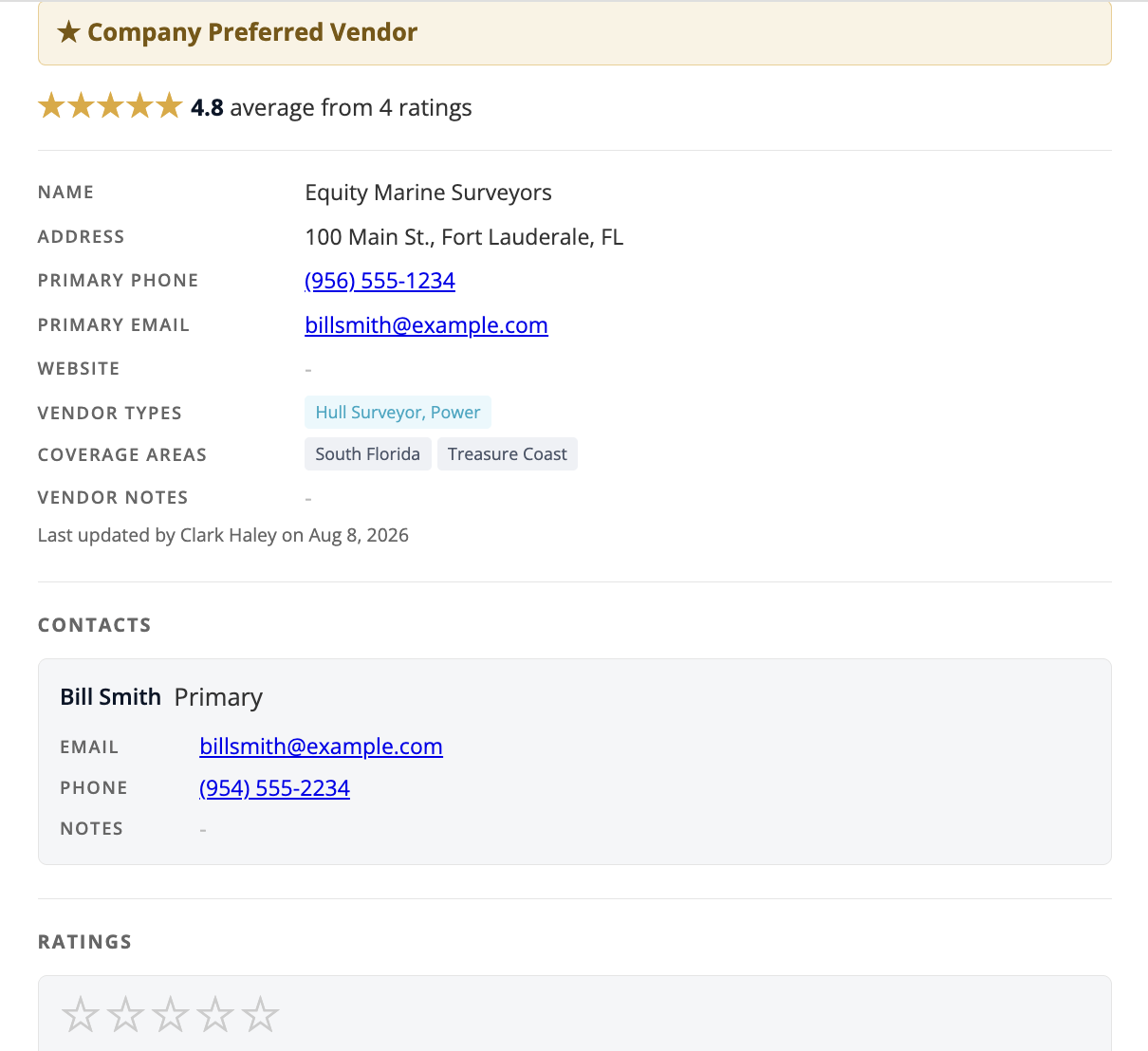 The gold Company Preferred Vendor banner on a vendor page