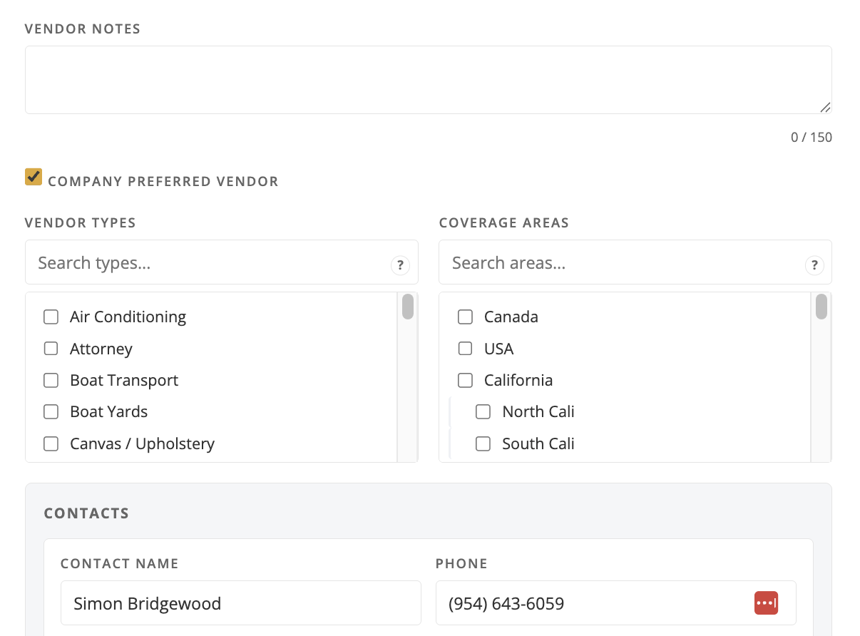 The Company preferred vendor checkbox on the edit form
