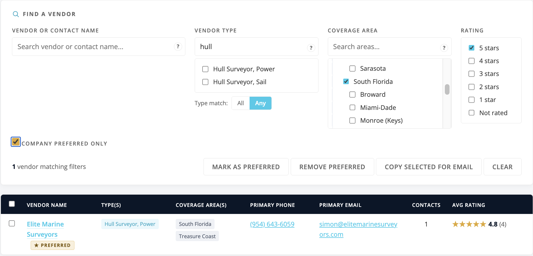 The Company Preferred only filter checkbox